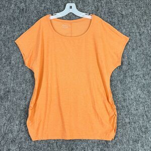 Eddie Bauer Shirt Womens Extra Large Orange Cap Sleeve Ruched Workout Gym‎ Hike